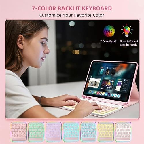 Bxomteng Keyboard Case for Samsung Galaxy Tab A8 10.5 inch - 7 Colors Backlit Keyboard Cover and Mouse (Pink) thumbnail 5