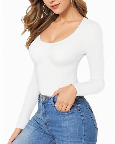 MANGOPOP Womens Scoop Neck Short Sleeve Long Sleeve Slim Fit T Shirt Tunic Tops Tee thumbnail 2