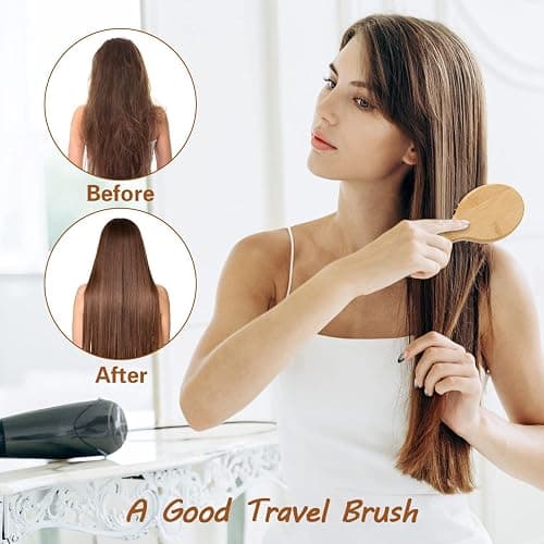 Sofmild Mini Travel Bamboo Hair Brush for Women/Men/Kids - Anti-Static Small Travel Size Detangler Brush for Purse, Pocket, backpack thumbnail 7