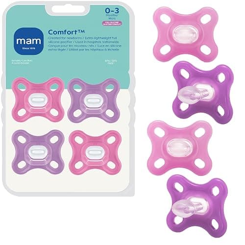MAM Comfort Baby Pacifier 0-3 Months, Specially for Smaller Newborn Mouths, Lightweight One-Piece BPA-Free Silicone,Easy to Clean, Best for Breastfed Babies, 4 Pk, Made in Europe - Image 1