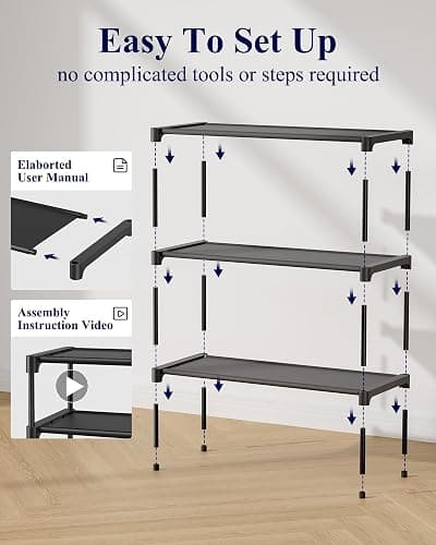 Kitsure Shoe Rack - Non-Woven Shoe Rack Shelf, Shoe Organizer for Closet, Entryway, Garage & Corridor, Stackable Shoe Shelves, 27.5" Wide - 3 Tier, Black thumbnail 8