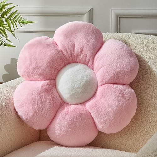 Vdoioe Pink Flower Pillow，19.6In Floor Pillow Cushion Flower Shaped Throw Pillow Cute Flower Seating Cushion Home Decorative Pillows for Sofa Couch Bed - Image 1