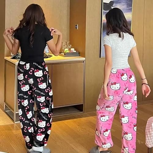 Pyjamahose Damen Lang, Pyjama Hose Damen Flanell Schlafanzughose Flauschig Schlafanzug Hosen Y2K Cartoon Kuschelhose Zuhause Schlafhose Herbst Winter Bequeme Schlafanzughosen für Teenager Mädchen thumbnail 3