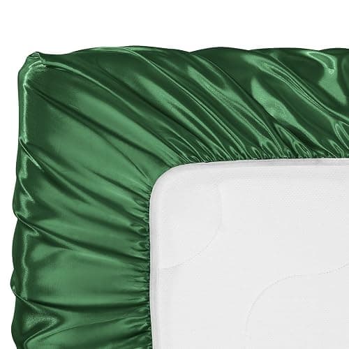 SiinvdaBZX 2 Pcs Satin Crib Sheets for Baby Hair, Silky Soft Fitted Crib Sheets for Standard Crib and Toddler Mattress (Emerald & Sage Green, 52 x 28 x 8In) thumbnail 6