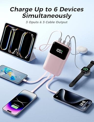Power Bank, 15000mAh Portable Charger with Built in Cable, 22.5W Fast Charging, 6 Outputs, Slim Travel Essential Battery Pack with LED Display, Compatible with iPhone 16/15/14/13, Samsung, iPad, etc thumbnail 3