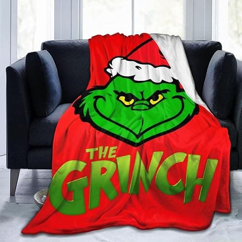 The Cartoon Grinchs Merry Christmas Cartoon Flannel Blanket, Xmas Throw Blanket Gifts for Kids Men Women, Funny Holiday Holly Jolly Hohoho Soft Blanket for Bedding Sofa 50x40 - Image 1