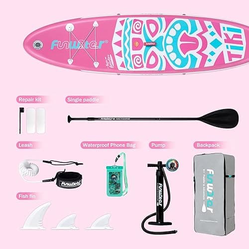 FunWater Inflatable Stand Up Paddle Board with Premium SUP Paddleboard Accessories, Wide Stable Anti-Slip EVA Deck, Paddle Boards for Adults & Youth of All Skill Levels - Pink thumbnail 4