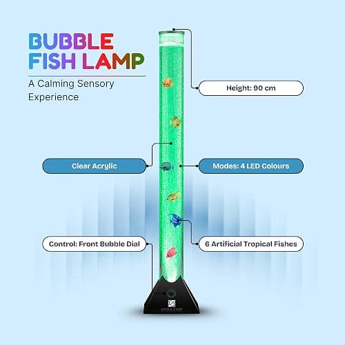 Straame 90cm Bubble Fish Lamp, Colour Changing LED Light, Sensory Room Decor & Mood Lamp, Includes Artificial Tropical Fish, Adjustable Bubble Tube, Plug-in Power, Black Base thumbnail 2