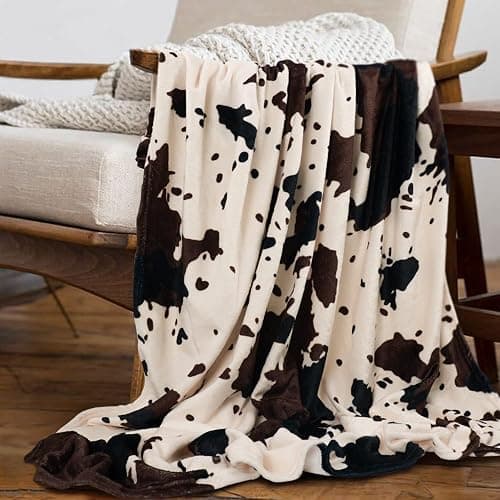 Yiyhuxf Cow Print Blanket Animal Brown Black Milky White Faux Fur Throw Blankets Western Cute Flannel Fleece Decorative Bed Sofa Office Blanket 60"x50" thumbnail 2