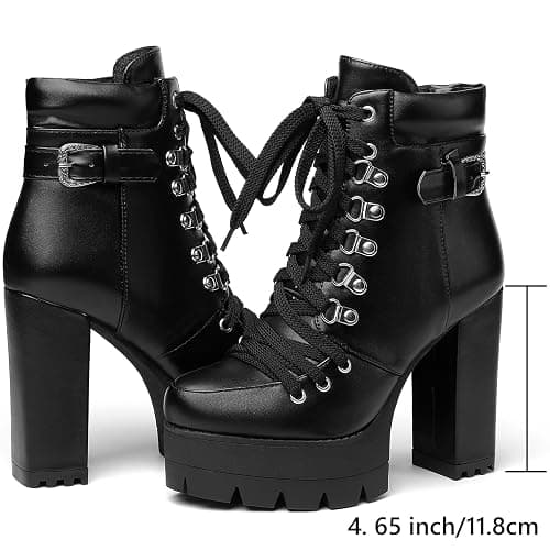 Susanny Sexy High Heels for Women Boots Round Toe Platform Booties Lace Up Suede Side Zipper Ankle Bootie thumbnail 7