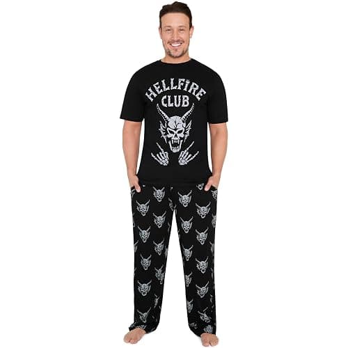 Stranger Things Pajama Set for Men, Teens Hellfire Club T Shirt Cotton Pajama Pants Loungewear PJs Sleepwear Gifts for Men - Image 1