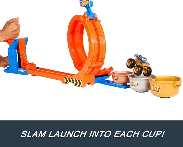 Hot Wheels Monster Trucks Toy Truck & Track Set, Loop-and-Flip Trophy Challenge Playset & 1:64 Scale 50th Anniversary Die-Cast Bigfoot, 2 Ways to Play thumbnail 3