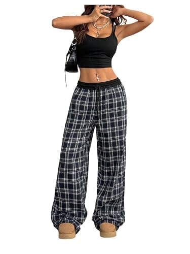SOLY HUX Women's Plaid Checkered Pants Flannel Pajama Pants with Pockets | Lounge, Wide Leg, Baggy Cute PJ Pants, Comfy Sweatpants thumbnail 5