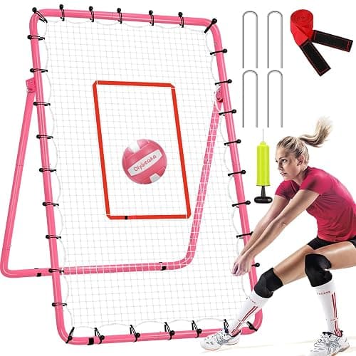 6 Adjustable AnglesVolleyball Rebounder Net 7x4 FT Bounce Back Trainer | Practice setting, Passing, Bumping and Spiking without a Partner, Includes PU volleyball, Pump, Target Frame and 4 Stakes - Image 1