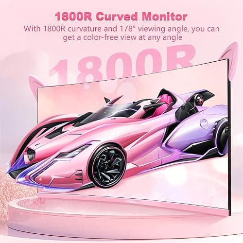 FYHXele 27 inch Gaming Monitor, Pink 1800R Curved Monitor, FHD-1920X1080P, 165Hz, 1ms, Fast IPS, FreeSync Hdmi Monitor with Ultrathin, HDMI/DP/USB Vesa/Wall Mount Computer Monitor-Pink thumbnail 3