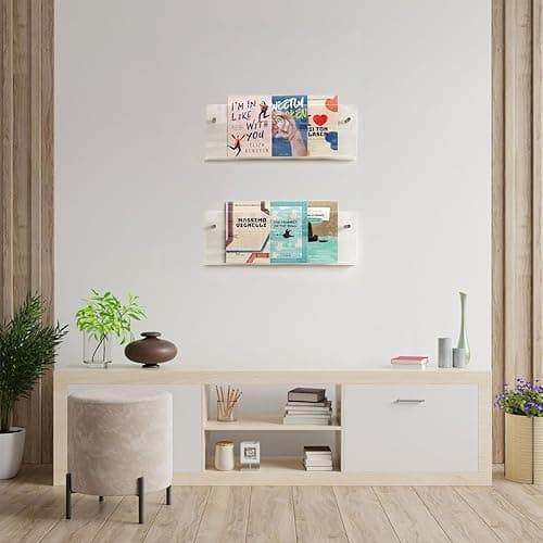 ZQDQIUQIU 2 Pack Acrylic Magazine Holder, Wall Mounted Magazine Rack Floating Bookshelf for Waiting Room, Living Room, Office, Home (Clear, 16 Inch) - Clear - 16 Inch thumbnail 5