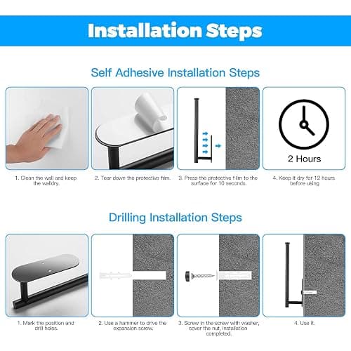 Fvviia Paper Towel Holder Under Cabinet, Self Adhesive and Drilling Paper Towel Holder Wall Mount, Under Cabinet Paper Towel Holder for Kitchen Bathroom, SUS304 Stainless Steel thumbnail 7