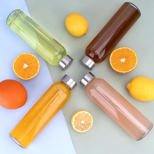 Sursip [10 Pack] 18 oz Glass Water Bottles with Lids, Juice Bottles, Clear glass juice bottle for juicing, Eco-Friendly Reusable Glass Juicing Bottles with Stainless Steel Lid, BPA Free,Leak-Proof thumbnail 8