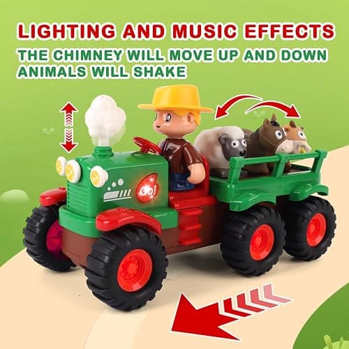 Self-Driving Farmer Tractor Truck Toy for Boys with Lights and Music, with Farmer Figure & Farm Animals (Moving Chimney and Shaking Animals) thumbnail 7