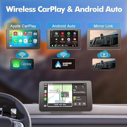 Hieha Car Play,Wireless Portable with Apple CarPlay and Android Auto Screen for Car,7" HD Touch Screen Car Stereo with Mirror Link,Backup Camera,Bluetooth5.2,GPS Navigation,AUX,FM for All Vehicles thumbnail 2
