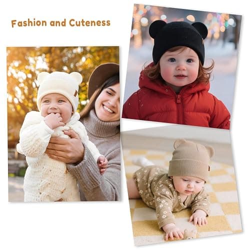Baby Beanie Warm Winter Hat with Bear Ear for Infant Toddler Boys Girls Kids Soft Knitted Skull Cap thumbnail 6