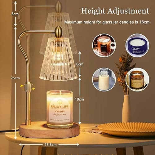 Loowoko Lámpara calentavelas, Candle Warmer lamp con temporizador y regulador de intensidad, altura ajustable, con 2 bombillas, lámpara para velas aromáticas en vidrio, decoración thumbnail 2