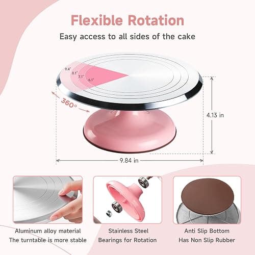 Aluminum Cake Decorating Kit, Baking Supplies Tools for Beginners & Pros | Complete Kit, Smooth Rotating,Cake Stand Turntable for Decorating & Display, 64 Icing Tips, Piping Bags, 2 Spatulas thumbnail 2