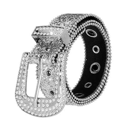 Women Men Rhinestone Belt Western Cowgirl Cowboy Bling Studded Leather Belt for Jeans Pants (suit for waist 27-39") - Image 1