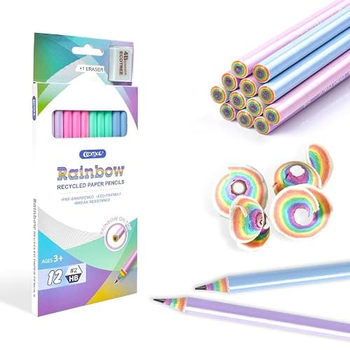 ECOTREE Pre-Sharpened Pencils #2 Eco Rainbow Paper Pencils for Kids Cute Number 2 Pencil with Erasers for School, Writing,12 Count thumbnail 4