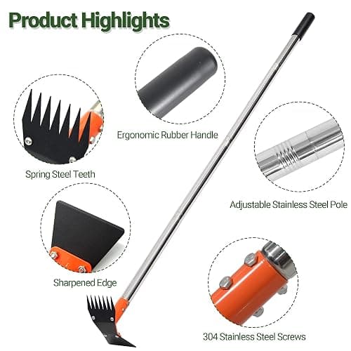 CKLT 2-in-1 Garden Hoe and Weed Puller Rake 60 Inch Spring Steel Head | Adjustable Long Handle Weeding Tool Heavy Duty Sand Texture Finish, Weed Remover for Garden, Yard, Lawn, Driveway thumbnail 6