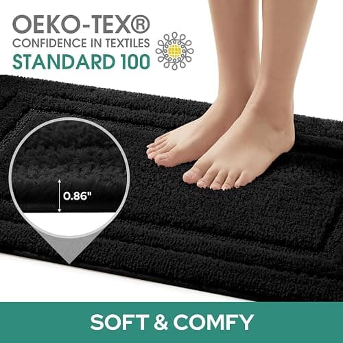 HOMEIDEAS Bathroom Rugs Sets 3 Piece, Super Soft and Absorbent Non Slip Microfiber Toilet Bath Mat with U-Shaped (Black) - 1'4" x 2'8" (16"x24"+20"x32"+U Shape 20"x24") - Loop- Black thumbnail 3