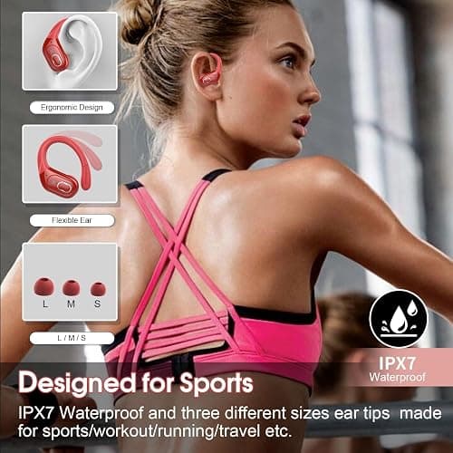 Aptkdoe Wireless Earbuds 75hrs Bluetooth 5.4 Headphone Sport, 2025 Bluetooth Earbuds Stereo Deep Bass Over Ear Bud with Earhooks, ENC Noise Cancelling Mic, IPX7 Waterproof Earphone, Red thumbnail 3
