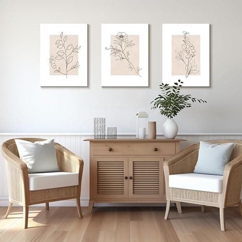 Dazzlewall 3Pcs Framed Beige Botanical Wall Art Decor, Abstract Minimalist Flower Wall Poster for Bedroom Living Room Decor 12x16 in thumbnail 4