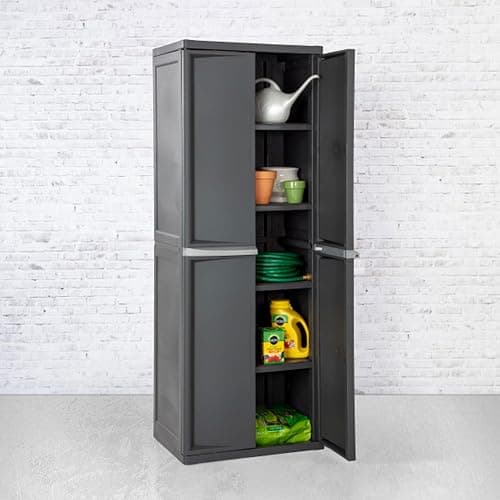 Sterilite 4 Shelf Cabinet, Lockable Utility Storage, Gray | Adjustable Shelves - Plastic Shelving Unit for Organizing Garage, Pantry, Basement, Laundry Room or Mudroom thumbnail 6