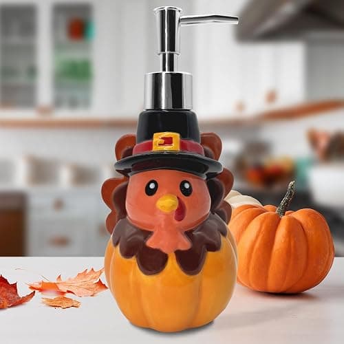 Thanksgiving Turkey Soap Dispenser, Thanksgiving Turkey Bathroom Decor Ceramic Soap Dispenser for Kitchen Countertop, Thanks Bathroom Decorations Refillable Hand Soap Dispenser with Pump Kitchen Decor - Image 1