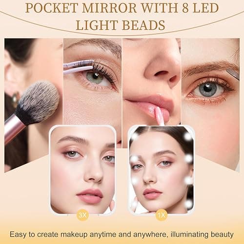 Compact Mirror with Light, 1X/3X Magnification LED Pocket Mirror for Women | Portable, Travel, Purse, Pocket, Gift, white, mini, small, essentials, led, fiberglass, batteries, rectangular thumbnail 3