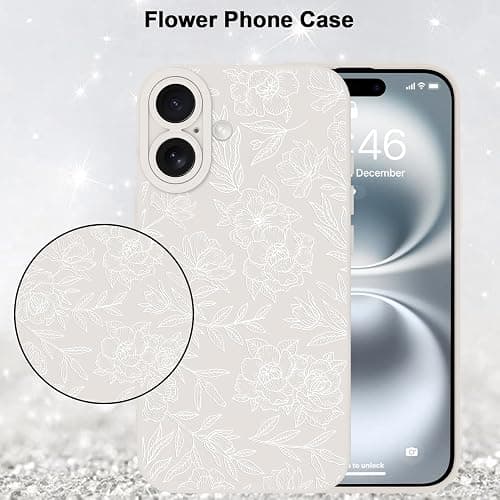 MZELQ for iPhone 16 Plus Case, Silicone Floral Flower Rose Cute Pattern, Camera Protection Soft Slim Phone Case for Phone Case -White thumbnail 5