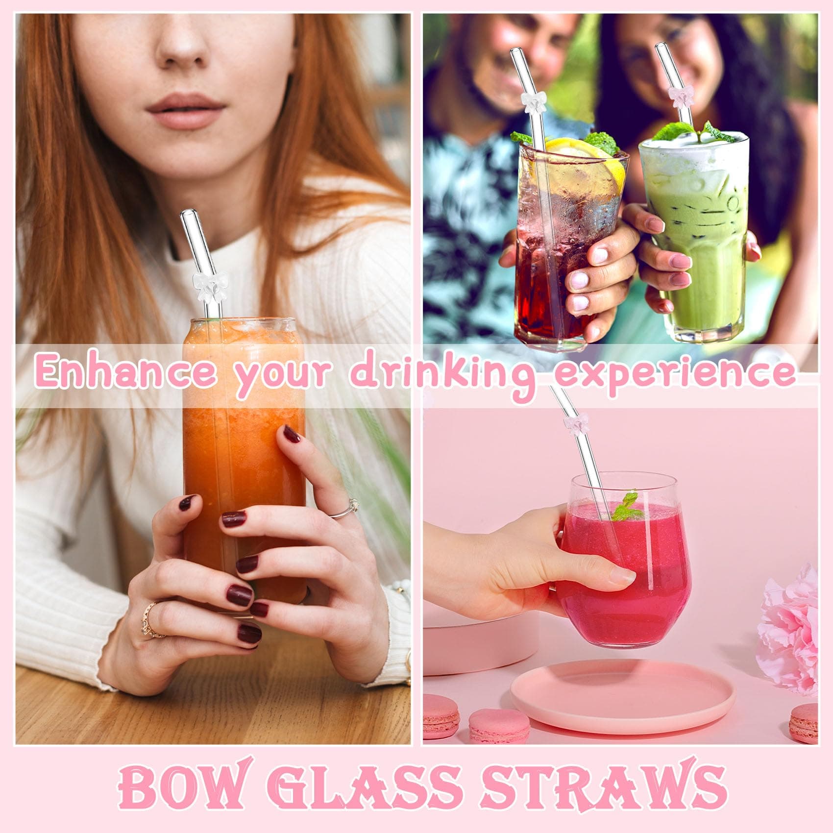6 Pcs Glass Straws with 2 Cleaning Brushes, Cute Pink Bow Glass Straws Shatter Resistant, Reusable Straw Dishwasher Safe for Coffee Lover, Milkshake, Smoothies, Juice, Aesthetic Gift thumbnail 6