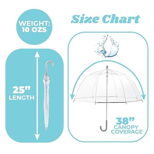 totes Kids Clear Bubble Umbrella with Dome Canopy, Lightweight Design, Wind and Rain Protection Umbrella, Rainbow, Kids - 38" Canopy thumbnail 5