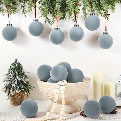 Liliful 15 Pcs Velvet Christmas Balls Bulk Flocked Christmas Tree Ball Ornaments Plastic Xmas Decorative Hanging Ornaments(Dusty Blue,3.15 Inch) thumbnail 2