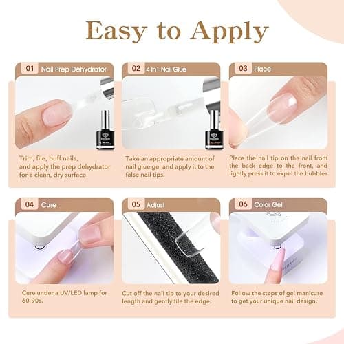 modelones Nagelkleber 6 in 1 und Primer für Gelnägel 2x10 ML, Nail Glue Gel für Nail Tips, Nagelspitzen, Press on Nails Nageltips UV Nagelkleber Brauchen Aushärten unter UV Nagellampe thumbnail 8