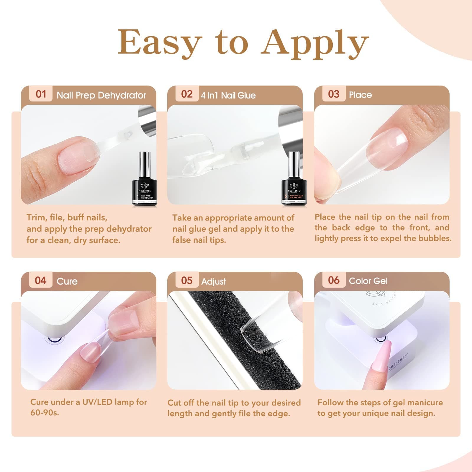 Modelones 6-in-1 nepnagellijm met nagelprimer, gemakkelijke verlengingsgel voor nepnagellijm thumbnail 8