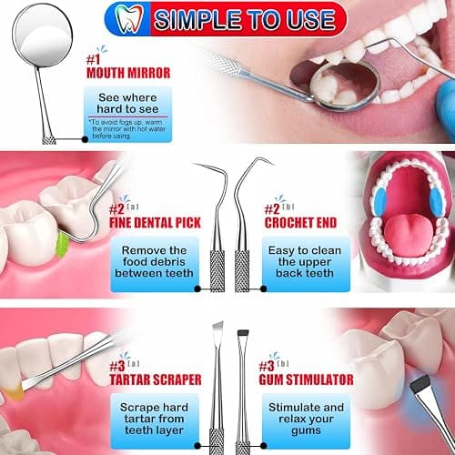 G.CATACC Dental Tools, Dental Pick Teeth Cleaning Tools Hygiene Kit, Plaque Remover for Teeth, Professional Stainless Steel Tooth Scraper Plaque Tartar Cleaner - with Case thumbnail 5
