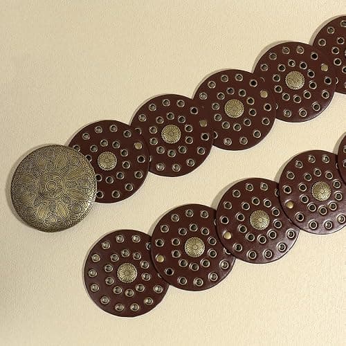 NociHah Wide Disc Western Belt for Women Boho Concho Leather Belts Vintage Cowboy Waist Belt for Dress thumbnail 6