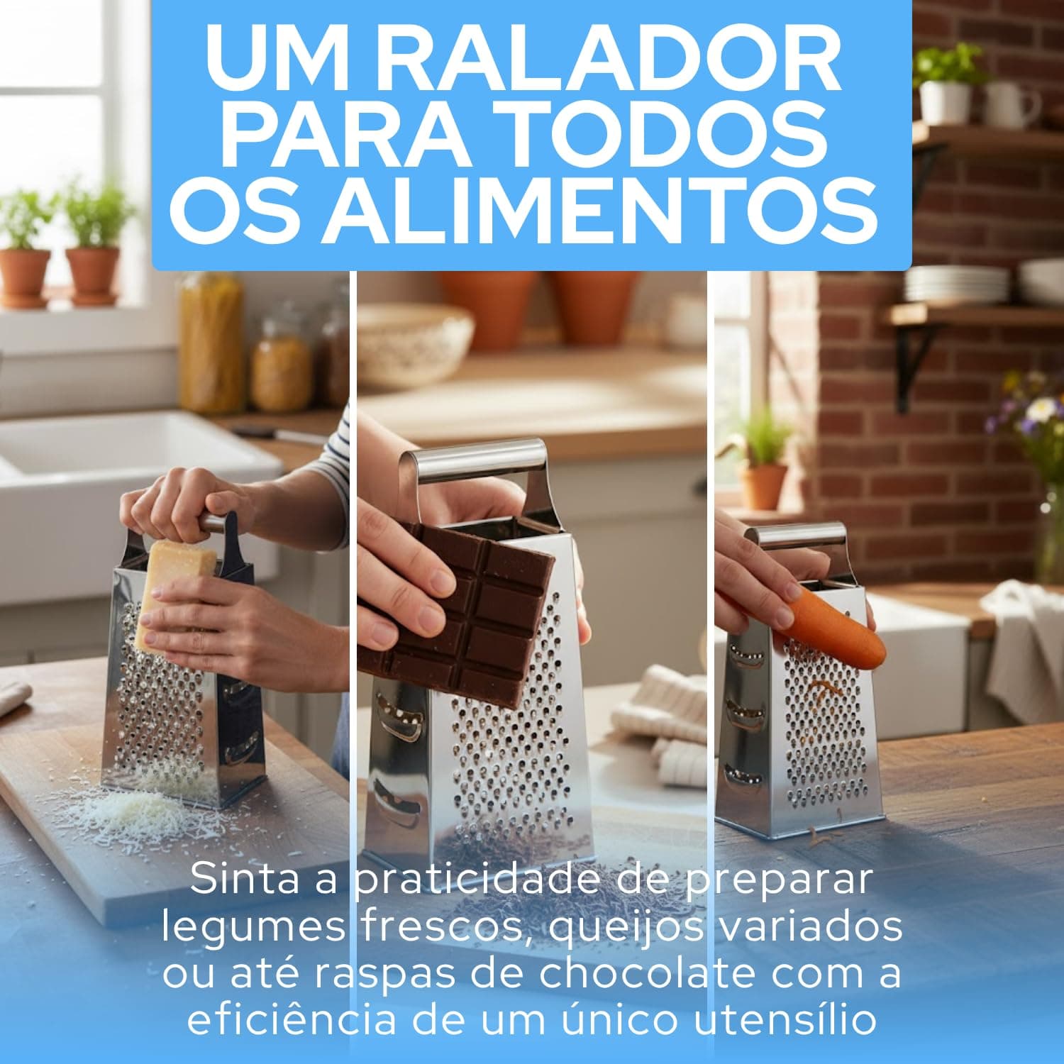 Ralador de Legumes Inox 4 Faces Multiuso – Rala Queijo, Alho, Noz Moscada, Verduras e Raspas de Limão – Utensílio de Cozinha Durável e Prático thumbnail 2