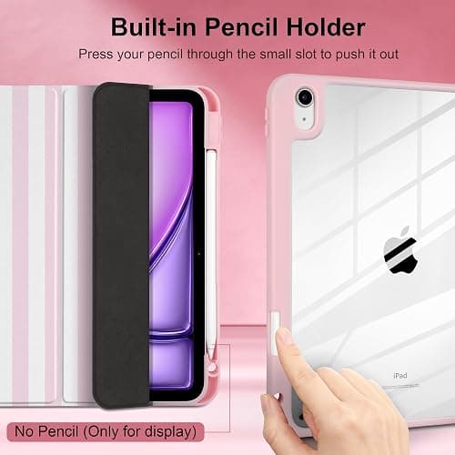 Loyrina Case for iPad (A16) 11th/10th Gen 2025/2022, Pink White Striped | Pink White Striped Design Folio Tablet Cover with Clear Back, Pencil Holder and Trifold Stand for Coquette Style Users thumbnail 5