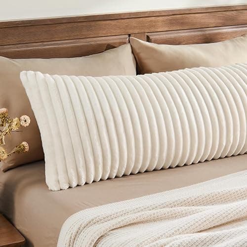BEDELITE Fluffy Striped Body Pillow Cover with Zipper, Cream White, 20x54 | Ultra-soft Faux Fur with 13D Striped Texture, Comfy, Plush, and Cloud-like, Body Pillow Pillowcase for Bed Couch Room Decor thumbnail 3