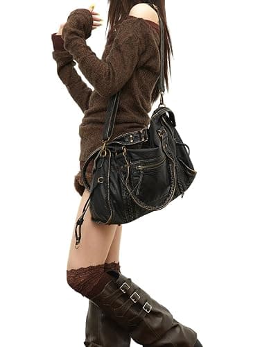 TIAASTAP Vintage City Bag Damen – PU Ledertasche Handtasche Groß Shopper Tasche Y2K Schultertasche Arbeitstasche Uni Japanese School Bag, Damen-Henkeltaschen für Frauen thumbnail 7