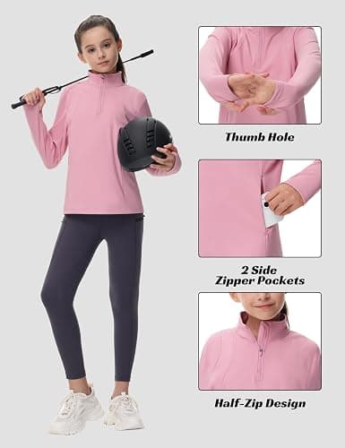 MoFiz Girls Long Sleeve Equestrian Riding Shirt Soft Thermal Half Zip Fleece Lined Jacket for Winter Horseback Riding Kids thumbnail 5