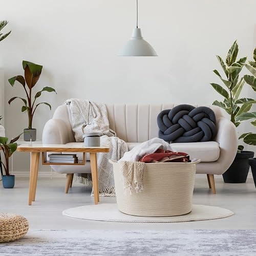 Large Storage Basket Rope Basket, Maliton Extra Large Cotton Rope Bin 22" x 22" x 14" XXXLarge Basket Woven Storage Basket Toy Bin with Handle Comforter Cushions Storage Bins Thread Laundry Hamper thumbnail 6